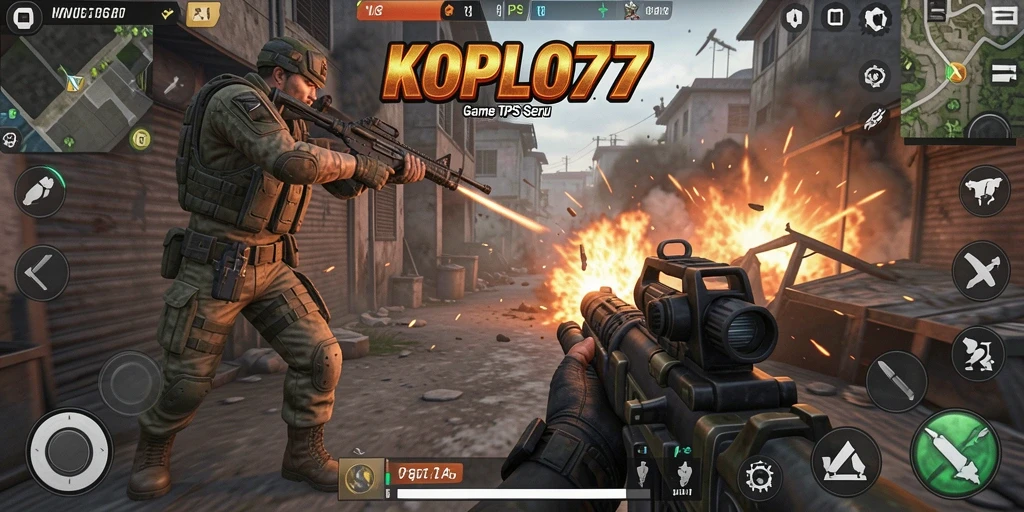 Tangkapan layar dari gameplay KOPLO77 menunjukkan aksi menegangkan di arena TPS.