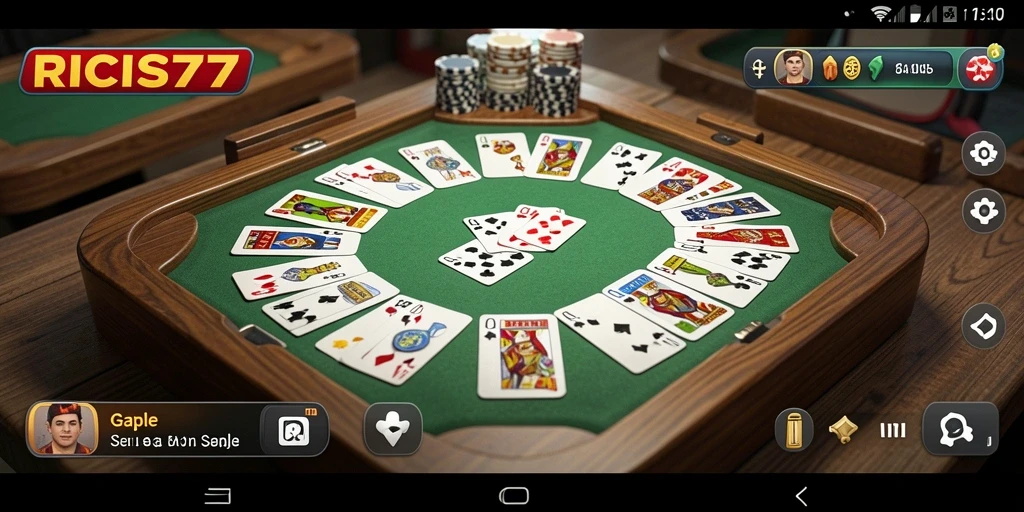 Screenshot gameplay RICIS77 yang menunjukkan keseruan bermain Gaple.