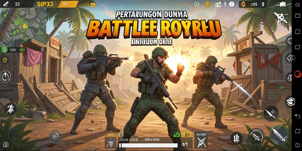 Screenshot gameplay SIP33 menunjukkan aksi pertarungan seru dalam Battle Royale.